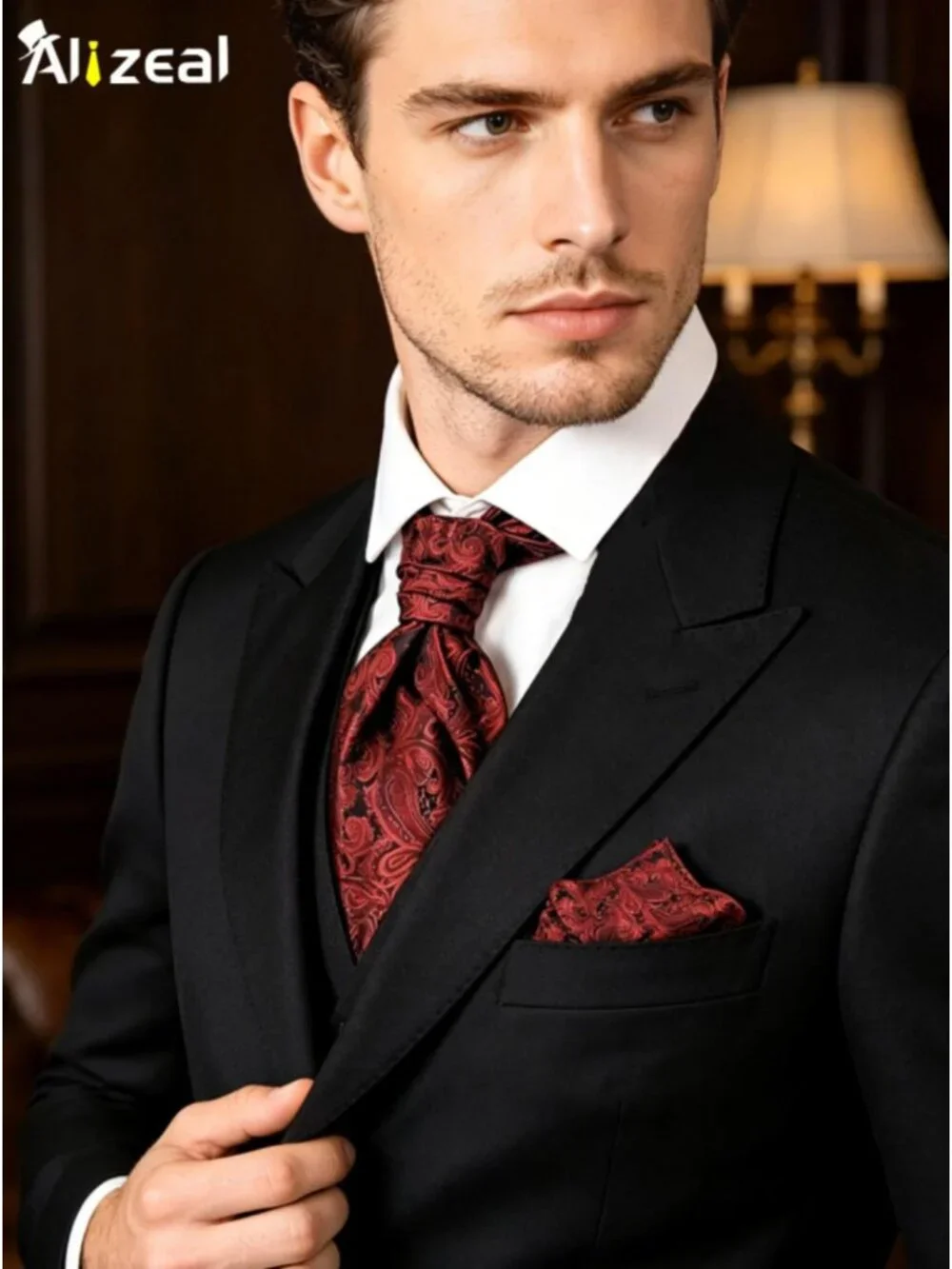 Men's Self-Tied Cravat Tie Ascot and Pocket Square Set Paisley Polyester